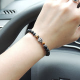 Men's Women Matte Black Onyx Tiger Eye 925 Sterling Silver Bracelet Fleur de Lis DiyNotion Handmade BR660