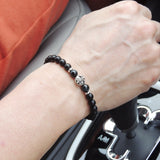 Men's Women Matte Black Onyx Tiger Eye 925 Sterling Silver Bracelet Fleur de Lis DiyNotion Handmade BR661