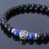 Men's Women Matte Black Onyx Lapis 925 Sterling Silver Bracelet Fleur de Lis DiyNotion Handmade BR662