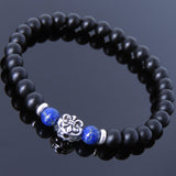 Men's Women Matte Black Onyx Lapis 925 Sterling Silver Bracelet Fleur de Lis DiyNotion Handmade BR662