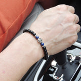 Men's Women Matte Black Onyx Lapis 925 Sterling Silver Bracelet Fleur de Lis DiyNotion Handmade BR662