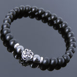 Men's Women Matte Black Onyx Hematite 925 Sterling Silver Bracelet Fleur de Lis DiyNotion Handmade BR664