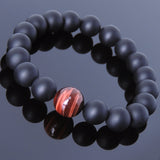 Men's Women Matte Black Onyx Red Tiger Eye Bracelet Healing Gemstone DiyNotion Handmade BR653