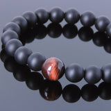 Men's Women Matte Black Onyx Red Tiger Eye Bracelet Healing Gemstone DiyNotion Handmade BR652