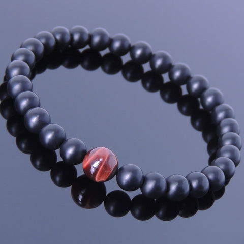 Men's Women Matte Black Onyx Red Tiger Eye Bracelet Healing Gemstone DiyNotion Handmade BR651