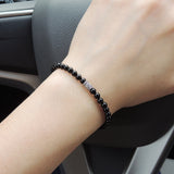 Men's Women Bright Black Onyx 925 Sterling Silver Bracelet Bead Clasp Gemstone DiyNotion Handmade BR654