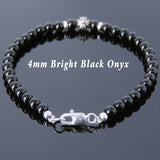 Men's Women Bright Black Onyx 925 Sterling Silver Bracelet Cross Bead Gemstone DiyNotion Handmade BR655