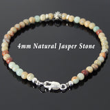 Men's Women Jasper Stone Sterling Silver Bracelet Gemstone 925 Cross Beads Clasp DiyNotion Handmade BR656