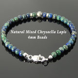 Men's Women Mixed Chrysocolla Lapis Sterling Silver Bracelet 925 Cross Bead Spacers Clasp DiyNotion Handmade BR657