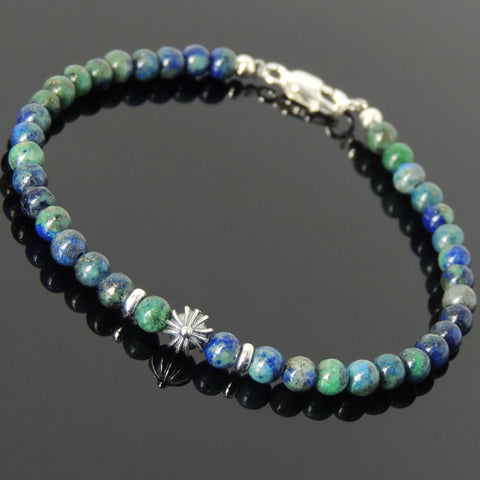 Men's Women Mixed Chrysocolla Lapis Sterling Silver Bracelet 925 Cross Bead Spacers Clasp DiyNotion Handmade BR657
