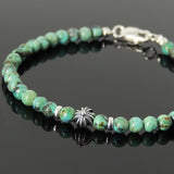 Men's Women African Green Turquoise Sterling Silver Bracelet Gemstone 925 Cross Bead Clasp DiyNotion Handmade BR658