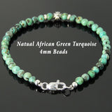 Men's Women African Green Turquoise Sterling Silver Bracelet Gemstone 925 Cross Bead Clasp DiyNotion Handmade BR658