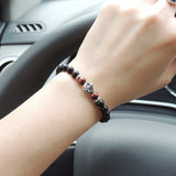 Men's Women Matte Black Onyx Red Tiger Eye 925 Sterling Silver Bracelet Fleur de Lis DiyNotion Handmade BR659