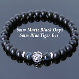 Men's Women Matte Black Onyx Tiger Eye 925 Sterling Silver Bracelet Fleur de Lis DiyNotion Handmade BR661