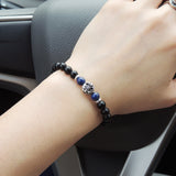 Men's Women Matte Black Onyx Lapis 925 Sterling Silver Bracelet Fleur de Lis DiyNotion Handmade BR662