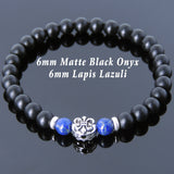 Men's Women Matte Black Onyx Lapis 925 Sterling Silver Bracelet Fleur de Lis DiyNotion Handmade BR662