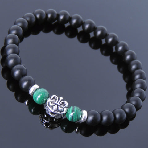 Men's Women Matte Black Onyx Malachite 925 Sterling Silver Bracelet Fleur de Lis DiyNotion Handmade BR663