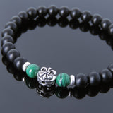 Men's Women Matte Black Onyx Malachite 925 Sterling Silver Bracelet Fleur de Lis DiyNotion Handmade BR663