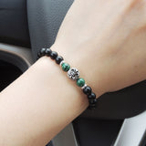 Men's Women Matte Black Onyx Malachite 925 Sterling Silver Bracelet Fleur de Lis DiyNotion Handmade BR663