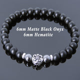 Men's Women Matte Black Onyx Hematite 925 Sterling Silver Bracelet Fleur de Lis DiyNotion Handmade BR664