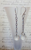 Vintage Glass Button Earrings, Translucent Frosted Round Glass Buttons, Twist Link Chain, Silver Handmade Ear Wires, FGE243