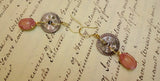 Vintage Mother of Pearl Button Earrings, Dark MOP Earrings, Pink Mother of Pearl, Pink Moonglow Glass Bead Drops, Gold Ear Wires, MPE236