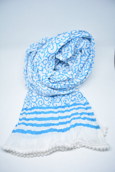 Cotton Scarf,Block Print Scarf,Handloom Cotton Turquoise, Boho Scarf, Winter Scarf Spring Scarf Gift  For her Sciarpa Cotone Turchese