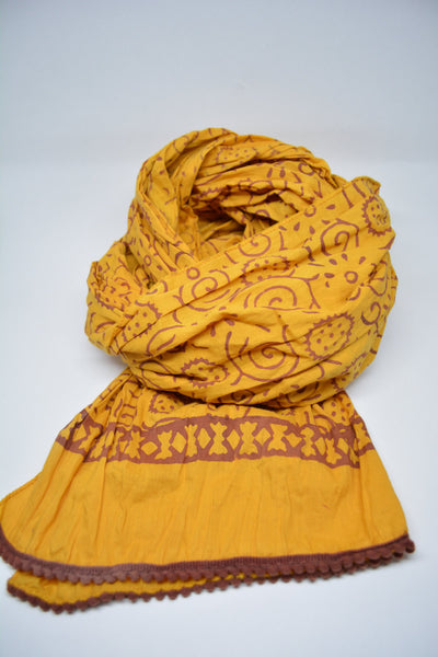 Cotton Scarf Block Print Scarf Handloom Cotton Yellow Orange Boho Scarf Spring Scarf Gift For her Gift For Him Sciarpa Cotone Giallo Oro