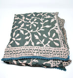 Cotton Scarf Block Print Scarf Handloom Cotton Green  Boho Scarf Gift For her Gift For Him Sciarpa Cotone Verde Petrolio Mother's Day Gift