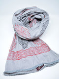 Cotton Scarf Block Print Scarf Handloom Cotton Grey Boho Scarf Spring Scarf Gift For her Gift For Him Sciarpa Cotone Grigio