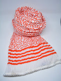 Cotton Scarf,Block Print Scarf,Handloom Rayon Orange Boho Scarf Summer Scarf Spring Accessories Gift For her Sciarpa Cotone Arancione