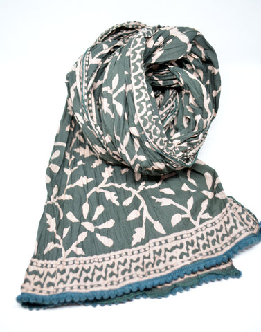 Cotton Scarf Block Print Scarf Handloom Cotton Green  Boho Scarf Gift For her Gift For Him Sciarpa Cotone Verde Petrolio Mother's Day Gift