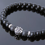 Men's Women Matte Black Onyx Lava Rock 925 Sterling Silver Bracelet Fleur de Lis DiyNotion Handmade BR666