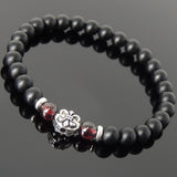 Men's Women Matte Black Onyx Garnet 925 Sterling Silver Bracelet Fleur de Lis DiyNotion Handmade BR667