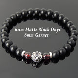 Men's Women Matte Black Onyx Garnet 925 Sterling Silver Bracelet Fleur de Lis DiyNotion Handmade BR667