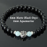 Men's Women Matte Black Onyx Aquamarine 925 Sterling Silver Bracelet Fleur de Lis DiyNotion Handmade BR668