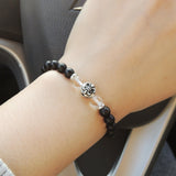 Men's Women Matte Black Onyx White Crystal 925 Sterling Silver Bracelet Fleur de Lis DiyNotion Handmade BR669