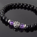 Men's Women Matte Black Onyx Amethyst 925 Sterling Silver Bracelet Fleur de Lis DiyNotion Handmade BR670
