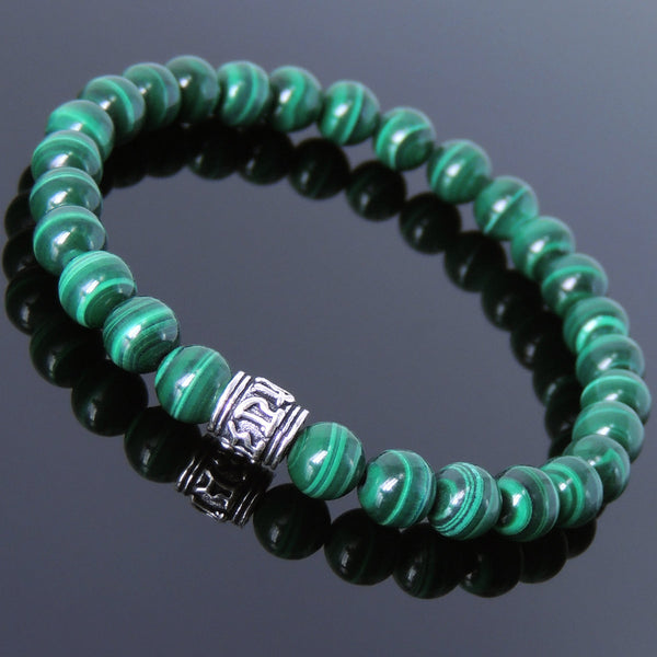 Mens Women Malachite 925 Sterling Silver Bracelet OM Bead DiyNotion Handmade BR672