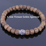 Men's Women Golden Agarwood Bracelet 925 Sterling Silver OM Bead DiyNotion Handmade BR673
