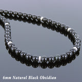 Men's Women Black Obsidian 925 Sterling Silver Necklace Gemstone Beads Clasp DiyNoion Handmade NK094