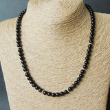 Men's Women Black Obsidian 925 Sterling Silver Necklace Gemstone Beads Clasp DiyNoion Handmade NK094