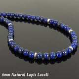 Men's Women Lapis Lazuli Sterling Silver Necklace Gemstone 925 Spacers Clasp DiyNoion Handmade NK093