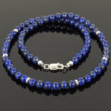 Men's Women Lapis Lazuli Sterling Silver Necklace Gemstone 925 Spacers Clasp DiyNoion Handmade NK093