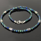 Men's Women Mixed Chrysocolla Lapis Sterling Silver Necklace Gemstone Beads Clasp DiyNoion Handmade NK095