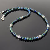Men's Women Mixed Chrysocolla Lapis Sterling Silver Necklace Gemstone Beads Clasp DiyNoion Handmade NK095
