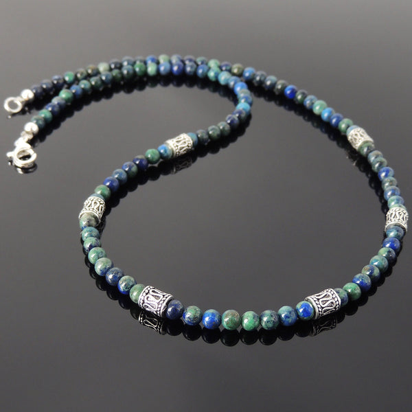 Men's Women Mixed Chrysocolla Lapis Sterling Silver Necklace Gemstone Beads Clasp DiyNoion Handmade NK095