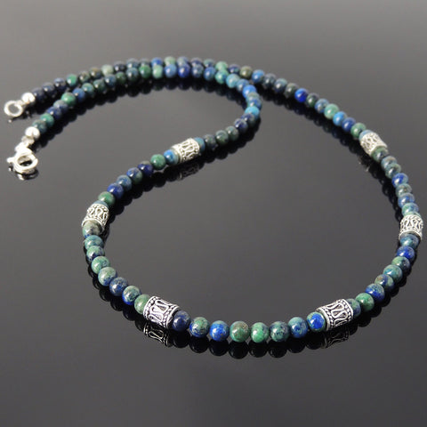Men's Women Mixed Chrysocolla Lapis Sterling Silver Necklace Gemstone Beads Clasp DiyNoion Handmade NK095