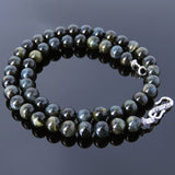 Men's Women Mixed Brown Blue Tiger Eye Sterling Silver Necklace Gemstone 925 Spacers Clasp DiyNoion Handmade NK096