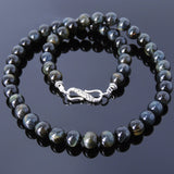 Men's Women Mixed Brown Blue Tiger Eye Sterling Silver Necklace Gemstone 925 Spacers Clasp DiyNoion Handmade NK096